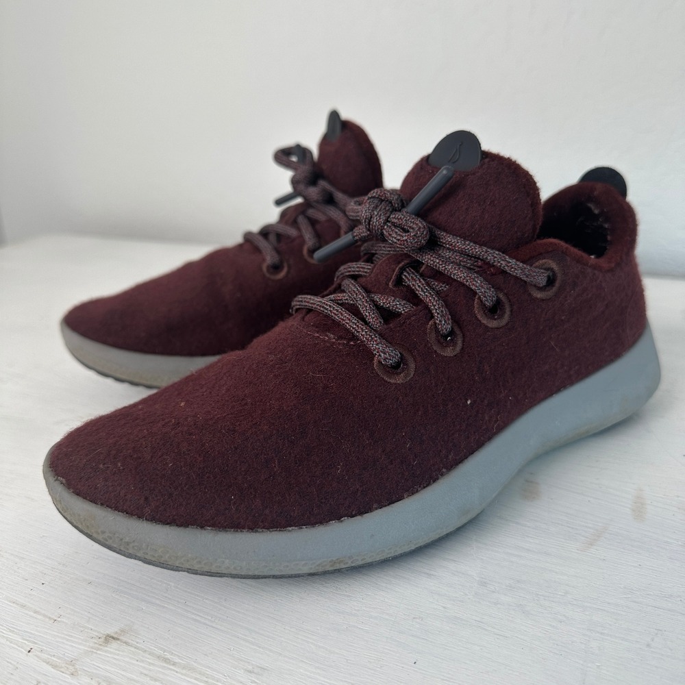 Allbirds Sneakers Womens 9 Wool Runners Burgundy Maroon Merino Wool Lace Up